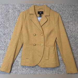 H&M Cozy Knit Blazer Women Sz 6 Camel Khaki Preppy School Girl Academia Tailored